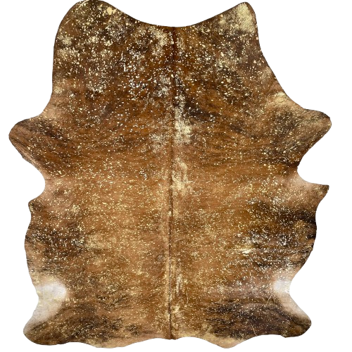 Large Brown and Black Colombian Brindle Cowhide w/ Gold Acid Wash - 7'6" x 5'9" (COAW518)
