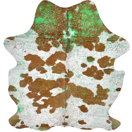 Large Brown and White Colombian Cowhide w/ Green Acid Wash - 7'6" x 5'8" (COAW521)