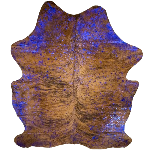 Large Brown and Black Colombian Brindle Cowhide w/ Blue Acid Wash - 7'8" x 5'9" (COAW522)