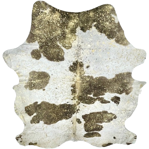 Large Brown and White Colombian Cowhide w/ Gold Acid Wash - 7'8" x 6' (COAW523)