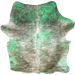 Colombian White, Black, Gray Brindle Cowhide w/ Green Acid Wash - 6'11" x 5'3" (COAW524)