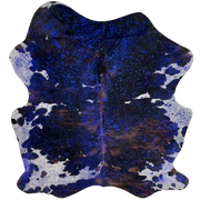Colombian Tricolor Cowhide w/ Royal Blue Acid Wash - 6'5" x 5'4" (COAW532)