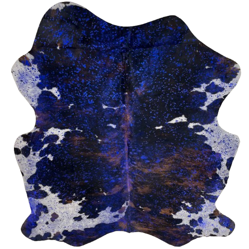 Colombian Tricolor Cowhide w/ Royal Blue Acid Wash - 6'5" x 5'4" (COAW532)