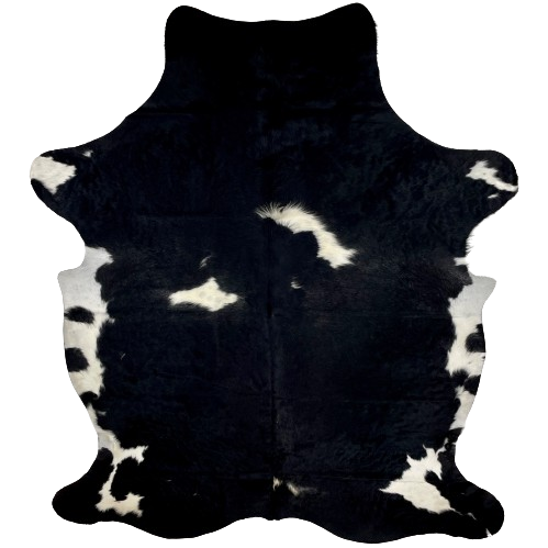 Black and White Colombian Cowhide:  black, with a few white spots on the back and shanks, and white, with black spots, on the belly - 7'5" x 5'4" (COBKW250)