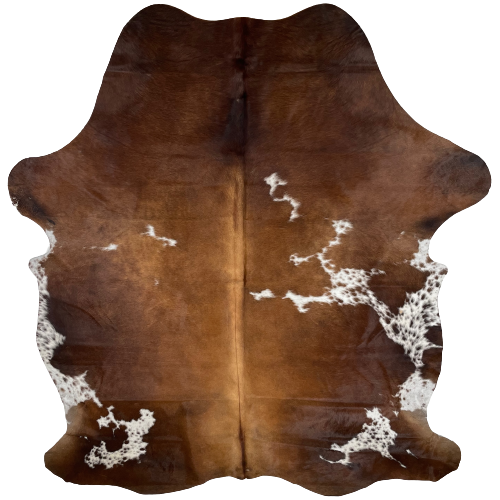 Brown and White Colombian Cowhide:  brown with white spots that have brown speckles - 7'5" x 5'8" (COBNW327)