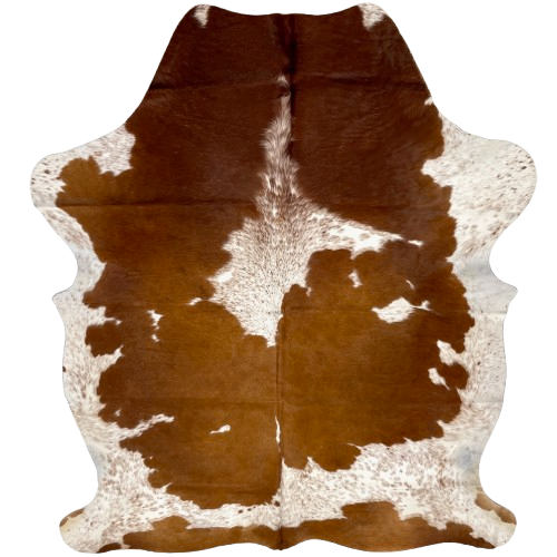 Brown and White Speckled Colombian Cowhide: white with brown speckles, and large, brown spots - 6'7" x 5'1" (COBNW348)