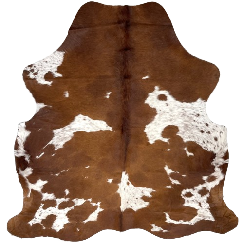 Colombian Brown and White Speckled Cowhide: brown with white spots that have brown speckles - 6'3" x 5'4" (COBNW350)