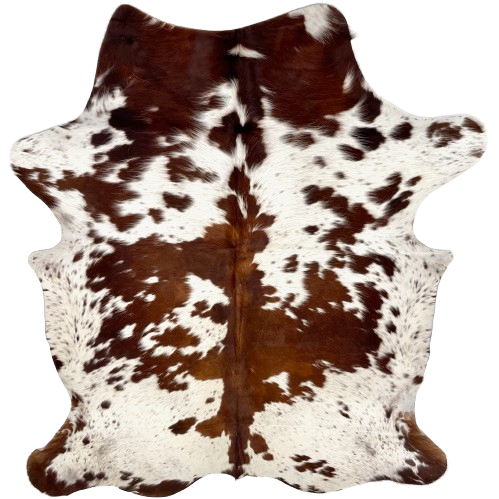 Brown and White Speckled Colombian Cowhide: white with brown speckles and spots - 6'3" x 4'7" (COBNW355)