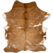 Lt Golden Brown and White Colombian Cowhide: light golden brown with cloudy, white spots, white on part of the belly, and longer hair down the spine - 6'10" x 4'11" (COBNW358)