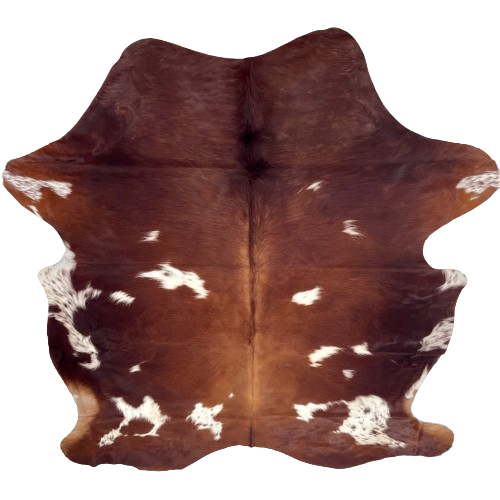 Red Brown and White Colombian Cowhide: red brown with white spots that have red brown speckles -  7'3" x 5'8" (COBNW384)