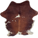 Large Red Brown and White Colombian Cowhide: red brown with white spots, and off-white on the belly and hind shanks - 7'7" x 5'3" (COBNW386)