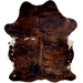 Red Brown and Black Colombian Brindle Cowhide:  red brown and black, with a couple small, white spots on the left side and on the shanks, and white with red brown and black spots on the belly - 6'11" x 5'2" (COBR1002)