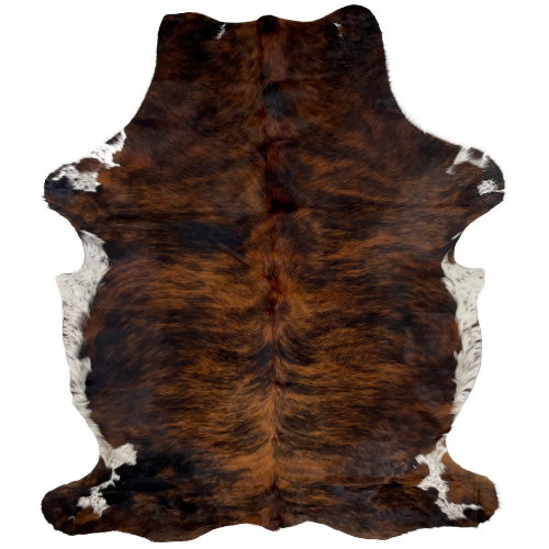 Black and Red Brown Colombian Brindle Cowhide, and it has white with black speckles on the belly and part of the shanks - 6'10" x 4'8" (COBR1030)