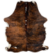 Brown and Black Colombian Brindle Cowhide:  brown and black, with a few small, white spots on the spine and white with brown spots on the belly and hind shanks - 7'2" x 4'11" (COBR1034)