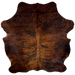 Red Brown and Black Colombian Brindle Cowhide:  lighter red brown and black in the middle, and dark red brown and black on the sides, belly, shoulder, and shanks - 6'7" x 5'9" (COBR1039)