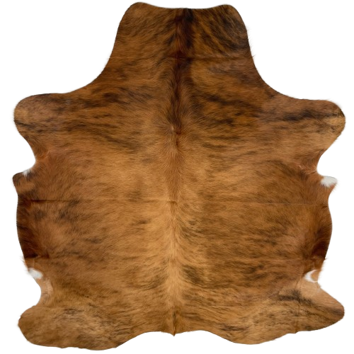 Lt Reddish Brown and Black Colombian Brindle Cowhide:  light reddish brown and black, and it is slightly lighter down the middle - 6'11" x 5'5" (COBR1084)
