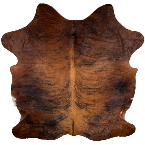 Reddish Brown and Black Colombian Brindle Cowhide:  reddish brown and black with a lighter shade of reddish brown down the spine - 6'11" x 5'5" (COBR1085)