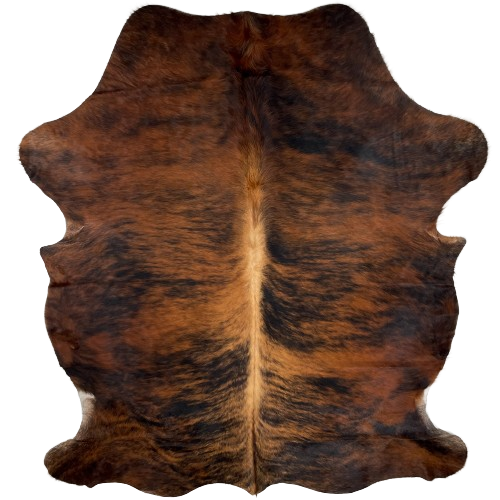 Colombian Red Brown and Black Brindle Cowhide:  red brown with black bridle markings, and it has light brown down the spine - 6'11" x 5'5" (COBR1141)