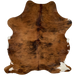 Brown and Black Colombian Brindle Cowhide:  brown with black, brindle markings, and it has a splash of white on the right fore shank and both of the hind shanks  - 6'10" x 5'4" (COBR1143)