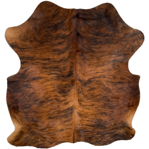 Reddish Brown and Black Colombian Brindle Cowhide: reddish brown with black, brindle markings - 6'4" x 5'5" (COBR1324)