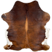 Large Reddish Brown and Black Colombian Brindle Cowhide:  reddish brown with black, brindle markings, lighter brown down the spine, and white on the belly - 7'7" x 6'1" (COBR1396)