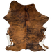 Brown and Black Colombian Brindle Cowhide: brown with black, brindle markings, and white on part of the belly and hind shanks - 7'2" x 5'2" (COBR1399)