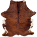 Large Red Brown and Black Colombian Brindle Cowhide: red brown with black, brindle markings, and white with red brown speckles and spots on the belly - 7'8" x 5'8" (COBR1560)