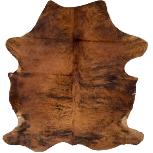 Red Brown and Black Colombian Brindle Cowhide: has long hair that is red brown with black, brindle markings - 6'8" x 5' (COBR1561)