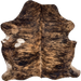 Brown and Black Colombian Brindle Cowhide: brown with black, brindle markings, and a white spot on the left side of the back - 6'3" x 5'4" (COBR1562)