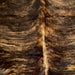 Closeup of this XL Colombian Brindle Cowhide, showing black with brown, brindle markings and light brown down part of the spine (COBR1567)