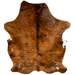 XL Red Brown and Black Colombian Brindle Cowhide: red brown with black, brindle markings, and a few small, white spots on the sides - 8'1" x 5'11" (COBR1568)