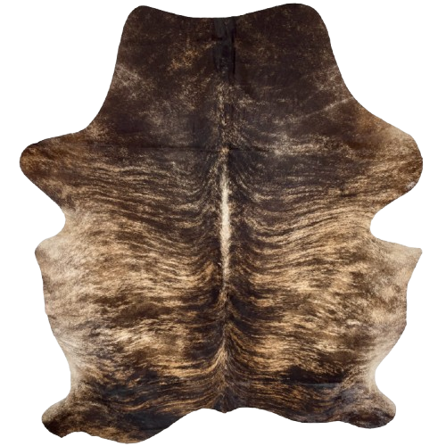 Dark Brown and Lt Tan Colombian Brindle Cowhide: dark brown and light tan with white down part of the spine - 7'2" x 5'4" (COBR1600)