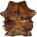 Reddish Brown and Black Colombian Brindle Cowhide: reddish brown with black, brindle markings, one white spot on the right side of the back, and white on part of the belly and left, hind shank - 6'10" x 5'3" (COBR1607)