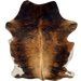 Reddish Brown and Black Colombian Brindle Cowhide: reddish brown with black, brindle markings, golden brown and light brown down the middle of the back, white on part of the belly and hind shanks, and longer hair on part of the spine - 6'2" x 4'6" (COBR1608)