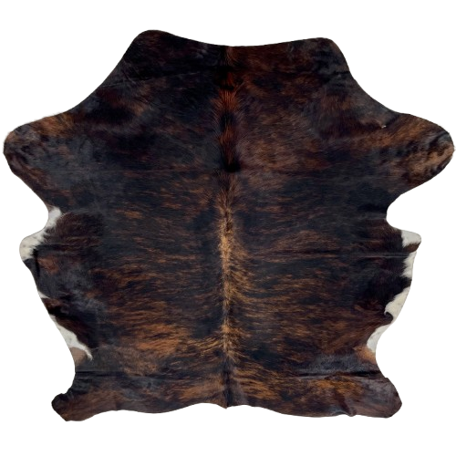 Black and Brown Colombian Brindle Cowhide: black with reddish brown, brindle markings, and longer hair down the spine - 6'8" x 5'9" (COBR1610)