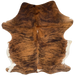 Reddish Brown and Black Colombian Brindle Cowhide: reddish brown with black, brindle markings, longer hair down the spine, white on the belly, and a small white spot in the middle of the butt - 6'7" x 5'1" (COBR1627)