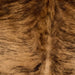 Closeup of this Colombian Brindle Cowhide, showing brown and reddish brown with black, brindle markings, and longer hair down the spine (COBR1629)