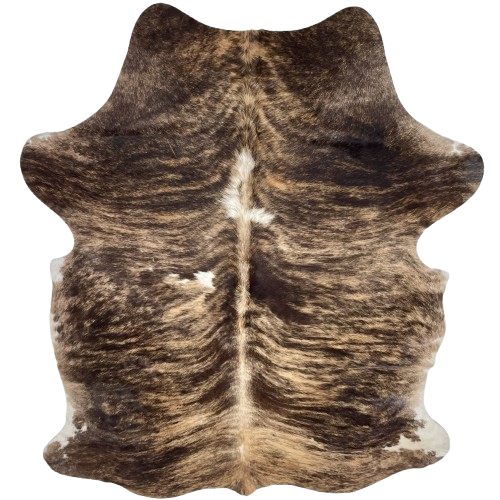 Lt Brown and Dk Brown Colombian Brindle Cowhide: light brown with dark brown, brindle markings, a couple small, white spots down the middle, and touch of white on the belly and hind shanks - 6'3" x 4'8" (COBR1714)