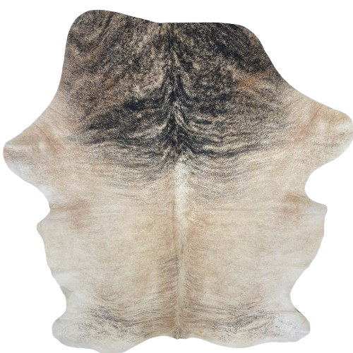Large Lt Brown and Black Colombian Brindle Cowhide: light brown with black, brindle markings on the lower back, butt, and shoulder - 7'8" x 5'7" (COBR1716)
