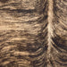 Closeup of this Large Colombian Brindle Cowhide, showing light brown with black, bridle markings  (COBR1721)