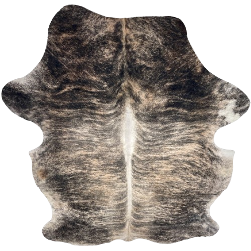 Black and Lt Beige Colombian Brindle Cowhide: light beige with black, brindle markings, and white down the spine - 7' x 5'2" (COBR1725)