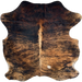 Reddish Brown and Black Colombian Brindle Cowhide: reddish brown with black, brindle markings, lighter brown down the spine, and one white spot on the right side of the back - 6'6" x 5'7" (COBR1728)