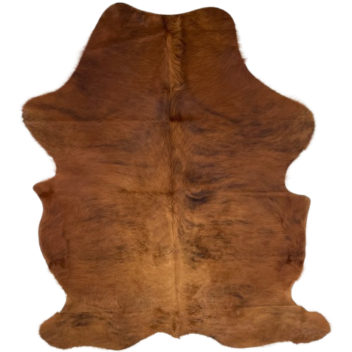 Red Brown and Black Colombian Brindle Cowhide: has long hair that is red brown with black, brindle markings - 6'8' x 4'11" (COBR1733)