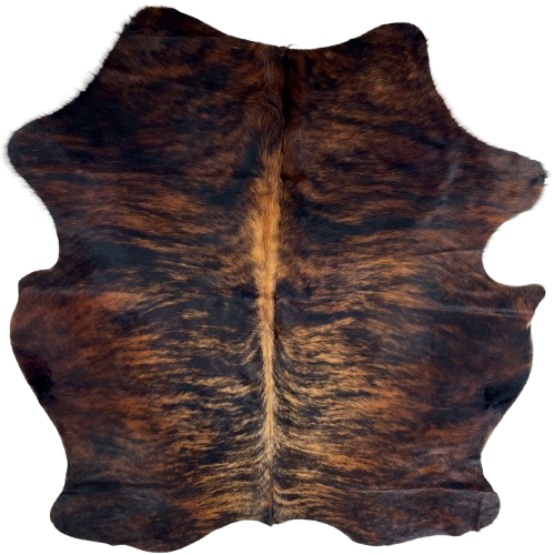 Black and Red Brown Colombian Brindle Cowhide: black with red brown, brindle marking, and red brown down the spine - 6'6" x 5'7" (COBR1736)