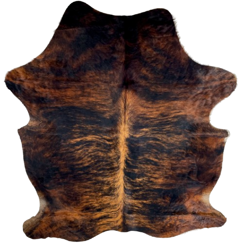 Red Brown and Black Colombian Brindle Cowhide: red brown with black, brindle markings, and long hair down the middle of the shoulder) - 7'1" x 5'1" (COBR1738)