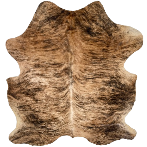Brown, Tan, Black Colombian Brindle Cowhide: brown and tan, with black and dark brown, brindle markings - 6'4" x 5'2" (COBR1741)