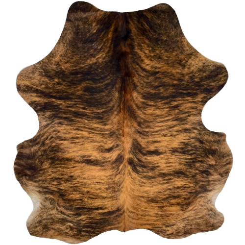 Reddish Brown and Black Colombian Brindle Cowhide: reddish brown with black, brindle markings, and longer hair down the spine - 6'11" x 5'8" (COBR1742)