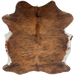 Colombian Brown and Black Brindle Cowhide: has long hair that is brown with black, brindle markings, and white on the belly - 6'1" x 4'11" (COBR1748)