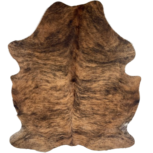 Brown and Black Colombian Brindle Cowhide: brown with a black, brindle pattern, and longer hair down the spine - 6'11" x 5'3" (COBR1751)