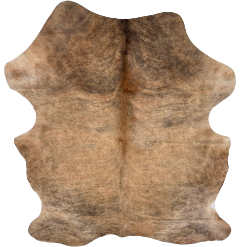 Lt Reddish Brown and Black Colombian Brindle Cowhide: light reddish brown with black, brindle markings, and longer hair down the spine - 7' x 5'5" (COBR1752)